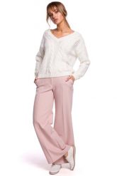 Sweter z Dekoltem w Serek - Ecru. Brązowe swetry damskie MOE, l, bez wzorów, z materiału, bez kołnierzyka, bez ramiączek, bez kaptura. Za 209.90 zł.