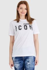 DSQUARED2 Biały t-shirt damski icon spray, Rozmiar M. Białe t-shirty damskie Dsquared2, m, bez wzorów, prążkowane, bez kołnierzyka. W wyprzedaży za 699.99 zł.