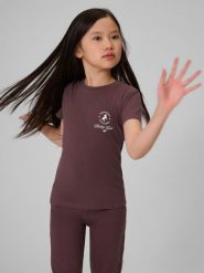 4F T-shirt slim z nadrukiem dziewczęcy - fioletowy 140 (9-10 lat). Fioletowe t-shirty i topy dla dziewczynek 4f, bez wzorów, z bawełny, bez ramiączek. Za 39.99 zł.