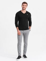 Longsleeve męski z elastanem sygnowany z dekoltem w serek - czarny V3 OM-LSCL-0110 - XXL. Czarne bluzki z długim rękawem męskie Ombre Clothing, l, bez wzorów, z bawełny, klasyczne, bez kołnierzyka. Za 59.99 zł.