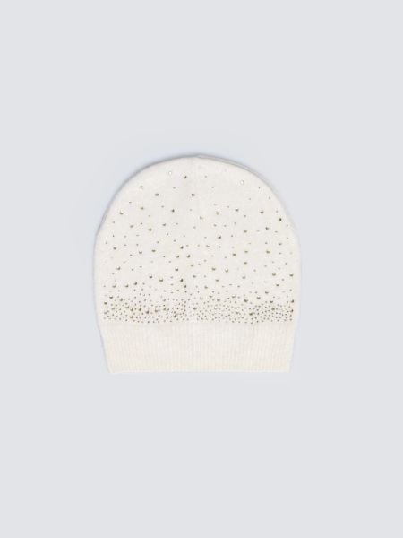 Czapka damska z kryształkami kremowa Cristas 103. Białe czapki i kapelusze damskie Big Star, na jesień, z aplikacjami, z dzianiny, eleganckie. Za 79.99 zł.