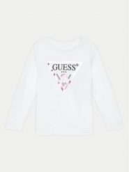 Guess Bluzka K74Q12 KAUG0 Biały Regular Fit. Białe bluzki dla dziewczynek Guess, z aplikacjami, z bawełny, bez kołnierzyka, bez ramiączek. Za 99.99 zł.