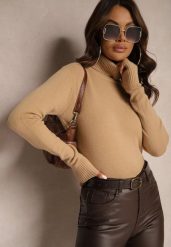 Ciemnobeżowy Golf Sweter o Dopasowanym Kroju z Kaszmirem Zairith. Brązowe swetry damskie Renee, z aplikacjami, z jeansu, biznesowe, bez kołnierzyka, bez ramiączek, bez kaptura. Za 89.99 zł.