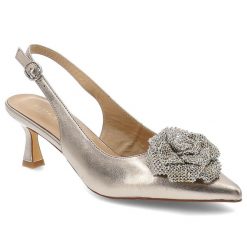 Złote Sandały Alma En Pena Eleganckie Obuwie Damskie. Żółte klapki damskie Alma en Pena, z aplikacjami, bez obcasa, na obcasie, bez zapięcia. Za 629.00 zł.