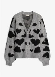 Sweter rozpinany w atrakcyjny wzór. Szare kardigany damskie bonprix, bez wzorów. Za 129.99 zł.