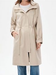 Długa parka z kapturem - kremowy. Białe parki damskie Sinsay, l, bez wzorów, z kapturem. Za 119.99 zł.