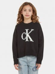 Calvin Klein Jeans Sweter Fluffy Monogram IG0IG02220 Czarny Regular Fit. Czarne swetry dla dziewczynek Calvin Klein Jeans, bez wzorów, z bawełny, bez kołnierzyka, bez ramiączek, bez kaptura. Za 399.99 zł.