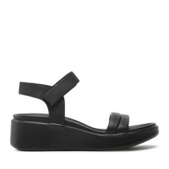 Sandały ECCO. Czarne klapki damskie ecco, bez wzorów, bez obcasa, na koturnie, bez zapięcia. Za 409.99 zł.
