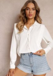 Biała Koszula z Kołnierzem i Przeszyciami Emoree. Białe bluzki damskie Renee, bez wzorów, eleganckie, bez kołnierzyka, bez ramiączek. Za 79.99 zł.