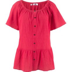 Bluzka bawełniana "carmen" z kreszowanego materiału bonprix czerwony. Bluzki damskie marki bonprix. Za 37.99 zł.