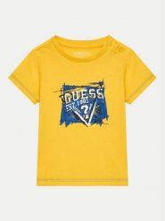 Guess T-Shirt N4YI00 K8HM4 Żółty Regular Fit. Żółte t-shirty dla chłopców Guess, z aplikacjami, z bawełny, bez ramiączek. Za 49.99 zł.