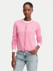 Tommy Jeans Kardigan DW0DW20976 Różowy Regular Fit. Czerwone kardigany damskie Tommy Jeans, s, bez wzorów, z bawełny, bez kołnierzyka, bez ramiączek, bez kaptura. Za 369.99 zł.