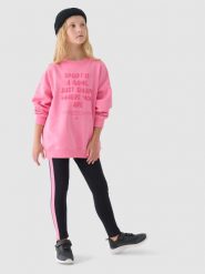 4F Legginsy dzianinowe dziewczęce - czarne 122 (6-7 lat). Czarne legginsy dla dziewczynek 4f, bez wzorów, z bawełny. W wyprzedaży za 29.99 zł.