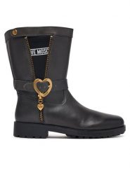 LOVE MOSCHINO Botki JA24174G0PIJ100A Czarny. Czarne botki damskie Love Moschino, ze skóry, bez obcasa, na płaskiej podeszwie, bez zapięcia. Za 1,299.00 zł.