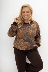 Casualowa brązowa bluzka z dzianiny sweterkowej w kwiaty Bloom Routine Plus Size Oversize. Brązowe tuniki damskie Moda Size Plus Iwanek, l, bez wzorów, z denimu, biznesowe, bez kołnierzyka, plus size, bez ramiączek. Za 149.90 zł.