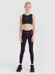 4F Legginsy sportowe szybkoschnące dziewczęce - czarne 146/152 (10-12 lat). Czarne legginsy dla dziewczynek 4f, bez wzorów. W wyprzedaży za 39.99 zł.