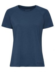 Koszulka damska Essential Wool T-Shirt. Niebieskie koszulki sportowe damskie Vaude, bez wzorów, z materiału, bez kołnierzyka, bez ramiączek, trekkingowe. Za 319.00 zł.