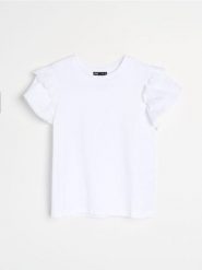 Bawełniana koszulka z ozdobnymi falbankami - biały. Białe t-shirty damskie Sinsay, l, bez wzorów, z bawełny, bez kołnierzyka. Za 25.99 zł.