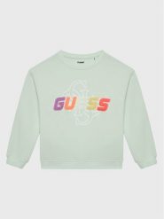 Guess Bluza J3GQ08 FL04P Zielony Regular Fit. Zielone bluzy dla dziewczynek Guess, z aplikacjami, z bawełny, bez ramiączek, bez kaptura. Za 179.99 zł.