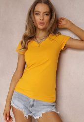 Żółty T-shirt Mirasura. Żółte bluzki damskie Renee, l, bez wzorów, z dzianiny, bez kołnierzyka. Za 24.99 zł.