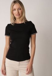 Czarny Bawełniany T-shirt z Cyrkoniami przy Rękawach Pronolea. Czarne bluzki damskie Born2be, m, z aplikacjami, z bawełny, klasyczne, bez kołnierzyka. Za 59.99 zł.