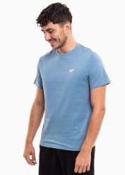 T-shirt męski 4F 4FWSS26TTSHM4483. Niebieskie t-shirty męskie 4f, m, bez wzorów, z bawełny, klasyczne, bez kołnierzyka. Za 59.99 zł.