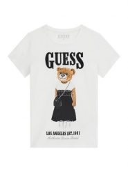 Guess T-Shirt J6RI10 K6YW4 Biały Regular Fit. Białe t-shirty i topy dla dziewczynek Guess, z aplikacjami, z bawełny, bez ramiączek. Za 119.99 zł.