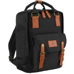 Czarno-brązowy, duży plecak damski wykonany z poliestru i skóry ekologicznej - Peterson. Brązowe plecaki damskie Peterson, bez wzorów, ze skóry ekologicznej. Za 149.99 zł.