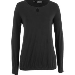 Shirt z długim rękawem i elementem ozdobnym w dekolcie bonprix czarny. Bluzki damskie bonprix. Za 29.99 zł.