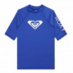 Dziewczęca koszulka z lycry WHOLE HEARTED z krótkim rękawem. Niebieskie t-shirty i topy dla dziewczynek Roxy, bez wzorów, z lycry, bez ramiączek. Za 102.82 zł.