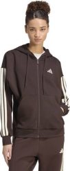 Adidas Bluza damska adidas Essentials 3-Stripes Full-Zip Fleece Hoodie brązowa KX0784 XL. Brązowe bluzy damskie Adidas, xl, bez wzorów, bez kaptura. Za 279.71 zł.