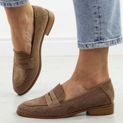 Khaki zamszowe mokasyny damskie Potocki 12585. Brązowe mokasyny damskie POTOCKI, z jeansu, eleganckie. Za 179.00 zł.