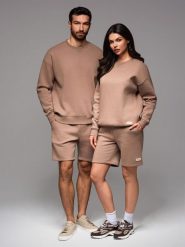 Dresowy komplet UNISEX bluza + szorty - brązowy V16 - Rozmiar: M/L. Brązowe szorty męskie Ombre Clothing, l, z aplikacjami, z bawełny, eleganckie. W wyprzedaży za 224.99 zł.