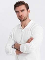Longsleeve męski BASIC z kołnierzykiem polo – biały V1 - Rozmiar: XL. Białe bluzki z długim rękawem męskie Ombre Clothing, m, bez wzorów, z bawełny, biznesowe, bez kołnierzyka. W wyprzedaży za 97.49 zł.