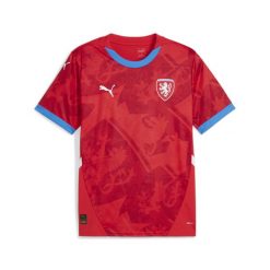 Męska koszulka domowa reprezentacji Czech w piłce nożnej 2024 PUMA. Czerwone koszule męskie Puma, m, bez wzorów, bez kołnierzyka, bez ramiączek, do piłki nożnej. W wyprzedaży za 359.00 zł.