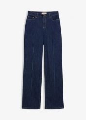 Dżinsy o kroju loose straight ze średnim stanem, pełna długość. Niebieskie jeansy damskie bonprix. Za 59.99 zł.