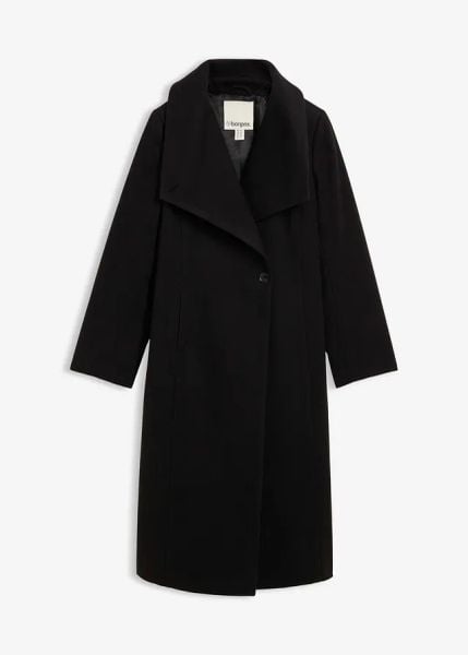 Płaszcz z imitacji wełny. Czarne kurtki damskie bonprix, bez wzorów, z wełny, bez kaptura. Za 429.99 zł.
