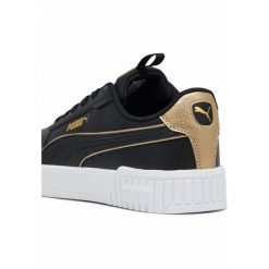 Damskie sneakersy Carina 2.0 Pop Up Metallics PUMA Black Gold White. Białe obuwie sportowe damskie Puma, bez wzorów, ze skóry, trekkingowe. W wyprzedaży za 204.00 zł.