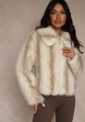 Jasnobeżowa Klasyczna Kurtka Futerko z Zapięciem na Zamek Błyskawiczny Tuswella. Brązowe kurtki damskie Renee, l, bez wzorów, z futra, bez kaptura. Za 239.99 zł.