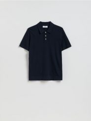 Sweter polo z bawełną - granatowy. Niebieskie swetry przez głowę męskie Reserved, l, bez wzorów, z bawełny, bez kołnierzyka. Za 119.99 zł.