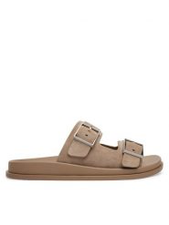 Calvin Klein Klapki City Sandal Buckle Suede HW0HW03130 Beżowy. Brązowe klapki damskie Calvin Klein, bez wzorów, ze skóry, bez obcasa. Za 529.99 zł.