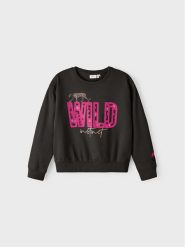 NAME IT Bluza 13212577 Czarny Regular Fit. Czarne bluzy dla dziewczynek Name it, bez wzorów, z bawełny, bez ramiączek, bez kaptura. Za 149.99 zł.
