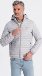 Kurtka męska Ombre Kurtka męska pikowana pakowana w worek - szara V2 OM-JALP-0156 XXL. Szare kurtki męskie Ombre, m, bez wzorów, bez kaptura. Za 269.99 zł.