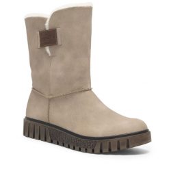 Botki Rieker. Brązowe botki damskie Rieker, bez obcasa, na płaskiej podeszwie, bez zapięcia. Za 233.99 zł.