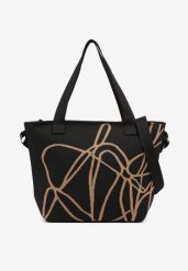 Czarna Torebka Typu Shopper z Paskiem Crossbody w Abstrakcyjny Wzór Obelisse. Czarne torby na ramię damskie Renee, bez wzorów, z jeansu, biznesowe, na ramię, bez dodatków. Za 44.99 zł.