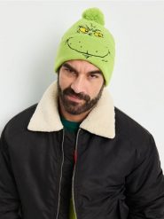 Czapka beanie Grinch - zielony. Zielone czapki i kapelusze męskie Sinsay, bez wzorów. Za 29.99 zł.