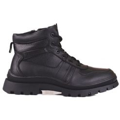 SHELOVET Zimowe buty męskie ocieplane futerkiem czarne. Czarne eleganckie półbuty na zimę, eleganckie, bez zapięcia. Za 314.19 zł.
