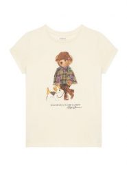 Polo Ralph Lauren T-Shirt 313B26296001 Kremowy Regular Fit. Białe t-shirty i topy dla dziewczynek Polo Ralph Lauren, bez wzorów, z bawełny, bez ramiączek. Za 289.99 zł.