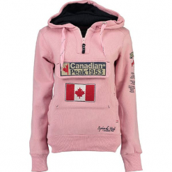 Bluza "Gyrelle" w kolorze jasnoróżowym. Czerwone bluzy damskie Canadian Peak, z aplikacjami, prążkowane. W wyprzedaży za 136.95 zł.
