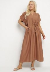 Brązowa Wiskozowa Sukienka Pudełkowa z Cienkim Paskiem i Kieszeniami Lumivorae. Brązowe sukienki damskie Born2be, na co dzień, plus size, bez wzorów, z wiskozy, eleganckie, bez kołnierzyka, plus size, bez ramiączek, maxi, proste. Za 84.99 zł.